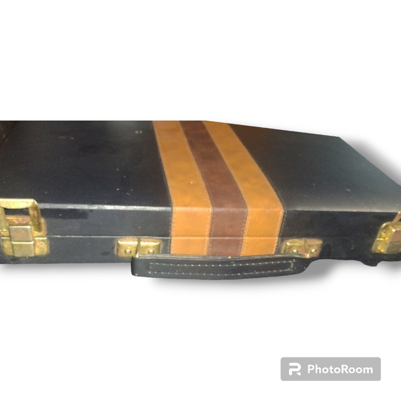 Vintage Backgammon Gaming Set in Black & Brown Leather Travel Brief Case - Picture 7 of 11